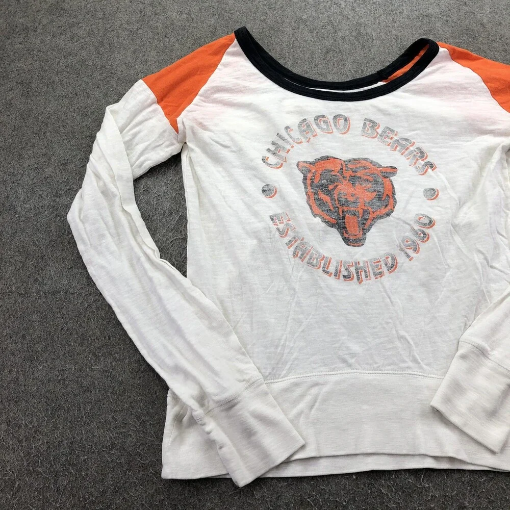 Chicago Bears Shirt Womens Medium White NFL Football '47 Raglan Long Sleeve